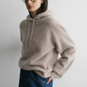 Conjunto de Dos Piezas de Ropa de Salón para Mujer, Sudadera con Capucha de Punto Sólido Informal de Otoño Invierno, 100% Algodón, Transpirable y que Absorbe la Humedad - Product Image 2