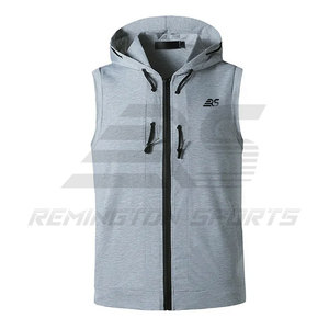 เสื้อฮู้ดแขนกุดสำหรับผู้ชายเสื้อฮู้ดแขนกุดสีพื้นแบบลำลอง - Product Image 4