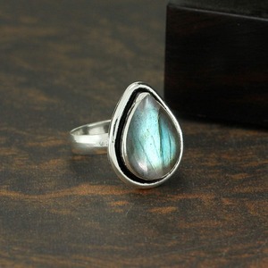 Bague de fiançailles unisexe en argent sterling 925 massif, pierre précieuse labradorite naturelle multi-feu, fabrication artisanale, plaqué rhodium - Product Image 3