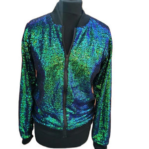 Haute qualité nouveauté femmes paillettes Baseball veste à manches longues fermeture éclair vers le haut brillant manteau Designer marque dames veste et manteau - Product Image 1