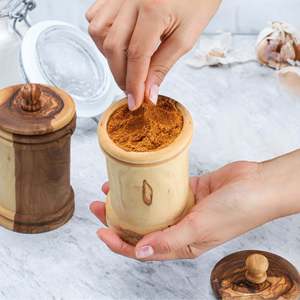 Ensemble de pots à épices vintage en bois d'olivier pour Halloween Couvercle écologique pour le stockage de la salle à manger Bocaux de bouteilles de stockage de boissons de fête - Product Image 3