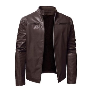 Veste de moto en cuir coupe ajustée pour homme Coupe-vent unique à fermeture éclair avec col montant Manteau de motard léger - Product Image 1