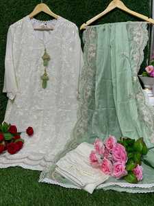 Costume pakistanais prêt à l'emploi de créateur indien traditionnel fabriqué en Georgette pure et organza d'Inde - Product Image 6