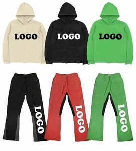 Survêtement évasé personnalisé pour hommes Streetwear Graphic 3D Puff Print Stacked Raw Hem Cut Edge Hoodie Jogger Logo Gym Sweatpants Set - Product Image 3