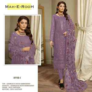 Hermoso traje de diseño de hoja perenne pesado Faux Georgette Salwar Suit & Dupatta con bordado 3mm secuencia Khatli trabajo para la venta - Product Image 4