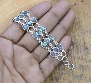 Bracelet en argent sterling labradorite réglable 3 rangs de pierres précieuses Bijoux faits à la main Cadeau élégant pour femmes - Product Image 4