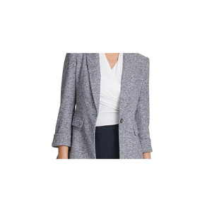 Blazer da Donna DKNY Blu Tinta Unita Ricamato Monopetto in Tessuto di Lana Melange Lunghezza Lunga Taglia 16 - Product Image 2