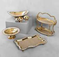 Ensemble de plateaux de service en acier inoxydable plaqué or Royal Design Passe au lave-vaisselle Assiettes de cuisine design pour mariage et restaurant