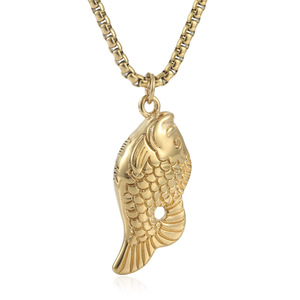Yunnique Collier avec pendentif poisson en acier inoxydable pour homme, unique, punk, rétro, tendance 24084 - Product Image 3