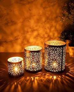 Juego de portavelas de Metal de aluminio con forma cilíndrica, decoración del hogar, regalos de boda, Diwali, iluminación de Navidad, Art Deco tres - Product Image 5