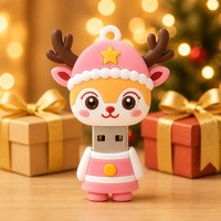 Clé USB 2.0 en PVC souple en forme de cerf de dessin animé, clé USB mignonne, clé USB en forme de personnage, cadeau porte-clés