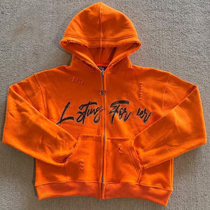 Sweat à capuche brodé avec fermeture éclair pour homme en éponge française personnalisée 100% coton Vintage - Product Image 2