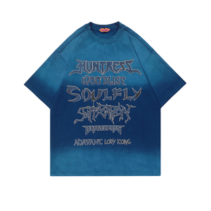 Épaule tombante personnalisée Vintage graphique vieilli coupe et coudre des patchs de broderie 100% coton imprimé coupe ample T-Shirt pour hommes - Product Image 5