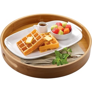 ถาดเสิร์ฟอเนกประสงค์โลหะผสมไม้ ดีไซน์ทันสมัย พร้อมหูจับ สำหรับอาหารเช้า กาแฟ ของว่าง งานเลี้ยง และตกแต่งบ้าน - Product Image 1