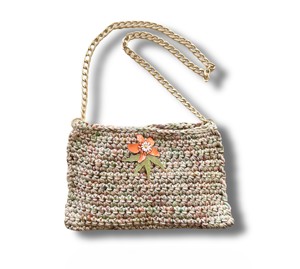 Bolso de Hombro Individual de Ganchillo con Diseño Geométrico de Flores Naranjas Hecho a Mano, Estilo de Moda Italiana, Ancho 26 cm, Altura 17 cm - Product Image 1