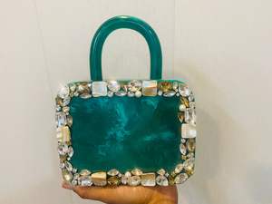 Handcrafted Black Resin Tassel <b>Clutch</b> with Beaded Crossbody Wallet Fashion Evening Bag with Chain Strap and Magnetic Closure - Product Image 4