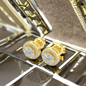 Pendientes de Diamantes con Halo de Diseño Clásico, Joyería Fina de Oro Sólido de 10K para Mujer, Regalo Personalizado para Bodas y Fiestas - Product Image 1