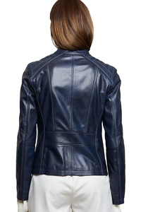 Sheepskin <b>Bomber</b> Blue <b>Leather</b> <b>Jacket</b> <b>Women</b> OEM Customized Varsity Motorcycle Plus Size <b>Women</b> <b>Leather</b> <b>Jacket</b> Ladies Zipper 2026 - Product Image 2