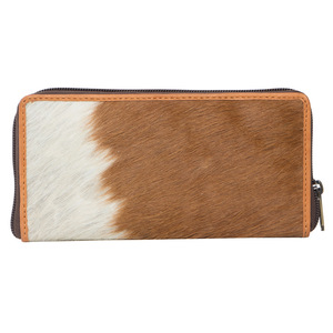 Logotipo personalizado distintivo Tan blanco Cartera de cuero de vaca Bolsos Estilo Cremallera Botón Cierres de muñeca Satchels Patrón Forro de cuero - Product Image 3