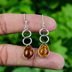 Pendientes Clásicos Hechos a Mano, Joyería de Plata de Ley 925 para Mujer, Pendientes de Estilo Bohemio con Piedras Preciosas de Ámbar, Regalo para Hermana - Product Image 3