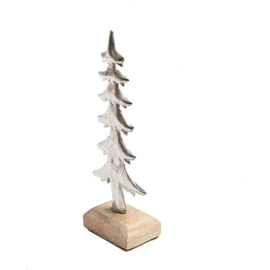 Modern Style Silver Aluminium Metal <b>Christmas</b> Tree Sculpture With Mango Wood Base Tabletop Figurine For Home Decor Lowest Price - Product Image 3