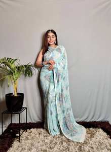 Dgb Exports Vente Chaude Pakistanais Saree Satin Patta Fancy Ethnic Wear Saree avec Bangloriy Silk Fancy Blouse - Product Image 3