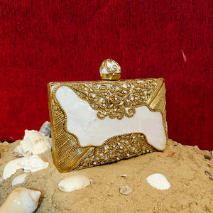 Luxury Mother of Pearl <b>Clutch</b> with Intricate Gold Filigree Work Handmade Bridal Evening <b>Bag</b> <b>for</b> <b>Wedding</b> Party Occasions - Product Image 2
