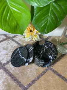 Black Zebra Marble <b>Coasters</b> <b>Set</b> Of 6 <b>With</b> <b>Holder</b> Handmade Stone Drink <b>Coasters</b> - Product Image 3