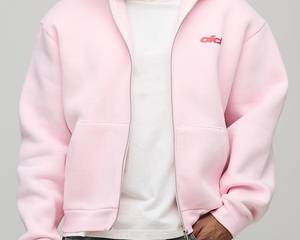 เสื้อฮู้ดสวมหัวผ้าฝ้ายหนาเสื้อฮู้ดโอเวอร์ไซส์เปิดไหล่ตกแบบกำหนดเองสีชมพู - Product Image 6