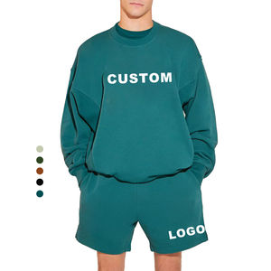 Ensemble sweat-shirt et short amples pour hommes, 100 % coton, grande taille, imprimé écologique, en molleton, vente en gros - Product Image 3