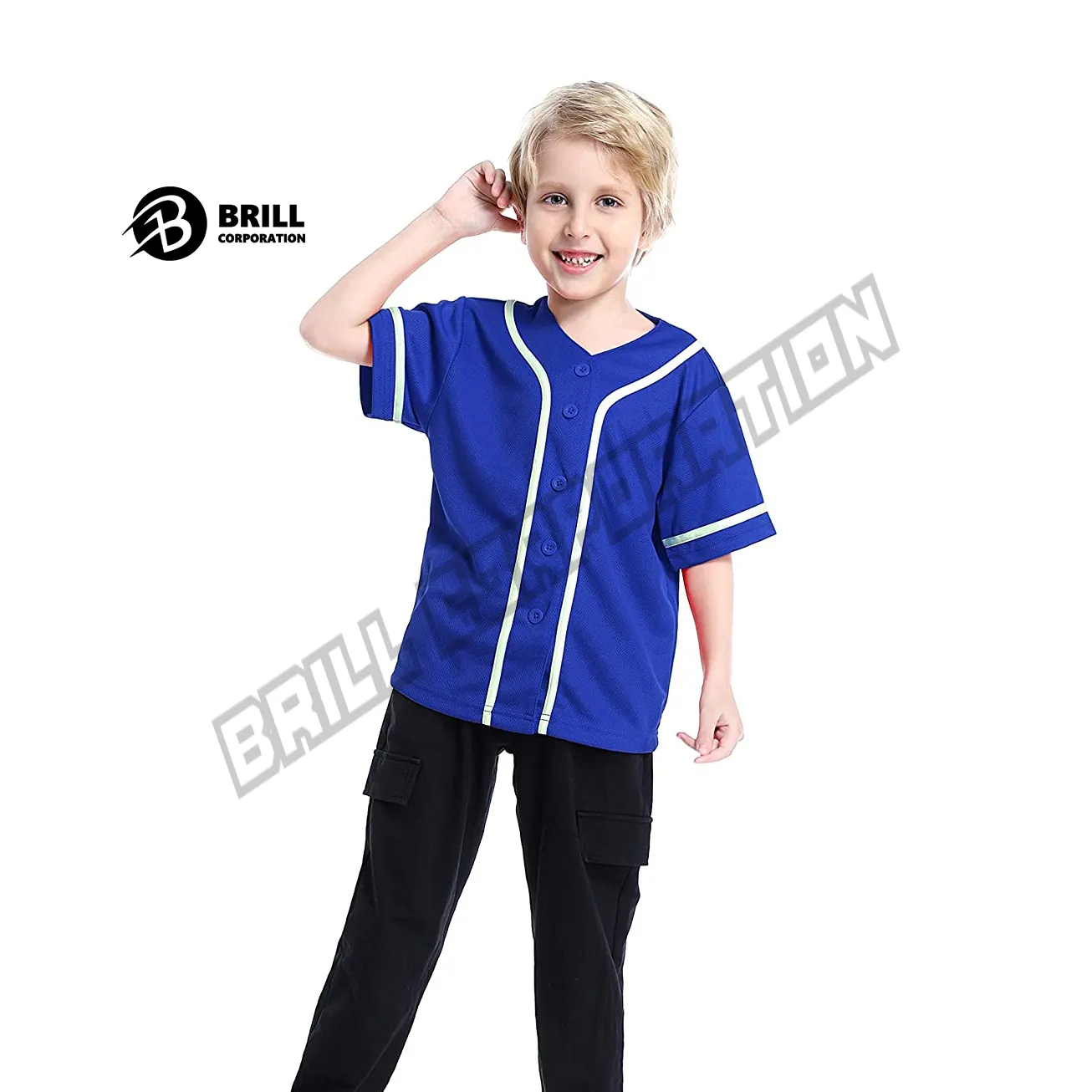 Camiseta de beisebol unissex de poliéster, camisa infantil de baseball e algodão para crianças, com botão para baixo