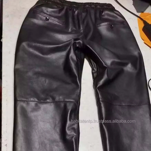 Nuevos pantalones de chándal de piel de cordero negro de cuero para hombre, pantalones de diseñador de moda Gay, OEM ODM - Product Image 1