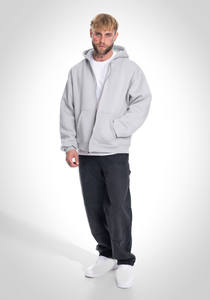 <b>Mens</b> Light <b>Grey</b> Full Zip Hoodie Custom Logo Oversized Sweatshirt Jacket Split Kangaroo Pocket Casual Streetwear OEM ODM - Product Image 6