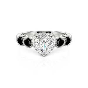 Bague de fiançailles Jeulia en acier inoxydable plaqué or rose avec halo en forme de cœur personnalisé et accent noir - Product Image 1