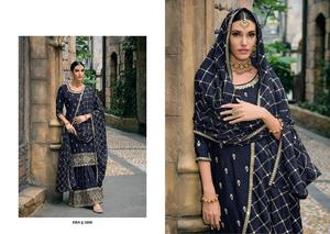 Dernier ensemble de Kurti de travail de broderie de chinon lourd pour femmes multicolores avec le bas et Dupatta India & Pakistan Ethnic - Product Image 2