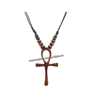 Vente directe usine – Collier pendentif croix Ankh égyptienne en bois de haute qualité, perles artisanales, 25 cm, décoration Saint-Valentin - Product Image 2