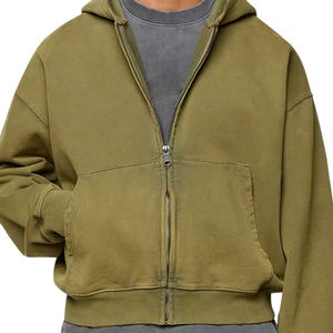 Sudadera con capucha unisex con cremallera de algodón pesado logotipo personalizado bordado Diseño de gran tamaño patrón sólido fabricación de ropa de calidad - Product Image 5