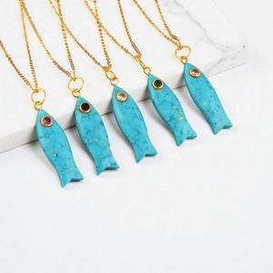 Pescado tallado a mano turquesa con amatista colgante de piedras preciosas collar-925 Plata oro Vermeil colgante - Product Image 2