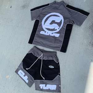 Ensemble short cargo à fermeture éclair et veste à manches courtes avec broderie personnalisée Survêtement coupe-vent en polyester et nylon imprimés pour hommes - Product Image 3