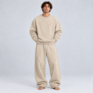 Men Oversized Sweat suit Set Custom Cotton <b>Fleece</b> <b>Hoodie</b> and Jogger Pants Two Piece Casual Tracksuits - Product Image 5