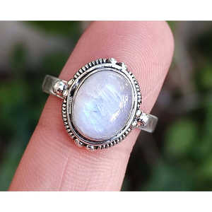 925 Sterling Silver Handmade Rainbow Moonstone Oval <b>Statement</b> <b>Ring</b> Romantic Gift for Women - Product Image 5