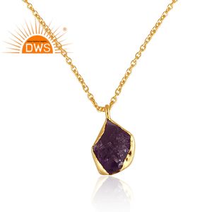 Vente chaude en argent Sterling pépite Design améthyste pierre précieuse plaqué or chaîne en argent pendentif fabricant de bijoux - Product Image 2