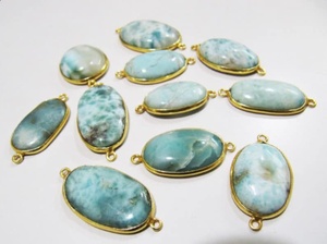 8x10mm Naturel Bleu Larimar Cabochon 925 Sterling Silver Fine Gold Vermeil Ovale Lunette Réglage Christian Charme Connecteurs pour - Product Image 3