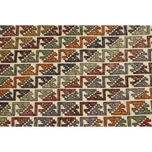 Tapis en laine Ikat turc vintage rouge 5,9x8,7 pieds, design patchwork écologique avec envers en latex - Product Image 5