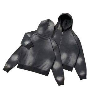 Sudadera con capucha con cremallera y lavado al sol de 500GSM para hombre, pantalones de chándal acampanados, chándales de lana de algodón sólido personalizados, conjuntos de etiqueta privada con logotipo - Product Image 6