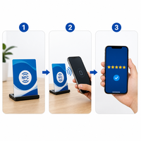 Carte NFC personnalisée pour avis Google, vente en gros, faible MOQ, plaque en acrylique avec support, code QR programmable, 13,56 MHz, étanche, pour entreprises