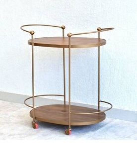 AK Brass Modern Metal Trolley Black <b>Frame</b> Finished With 3 Tier Wood New Bar Cart With Wheels For Hotel Party / Serving Furniture - Product Image 5
