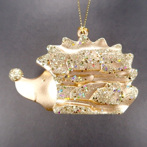 Decoración navideña de Año Nuevo, pintura de madera marrón imitada, adorno de erizo 3D Acrílico - Product Image 4