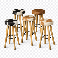 Tabouret de bar en cuir de vachette antique |   Meubles de restaurant et de café en bois massif, fabrication artisanale, style rustique, garantie 10 ans, AKKU ART