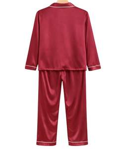 Ensemble de pyjama en satin de soie rouge vin pour femmes, fabriqué par le fabricant, boutonné, manches longues, vêtements de nuit luxueux, doux, brillant, vêtements de détente - Product Image 2